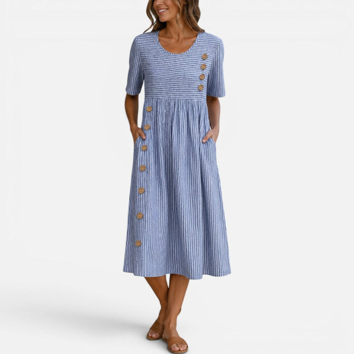 Midi Dress Womens Striped Button Front Relaxed Fit Lightweight - image 3