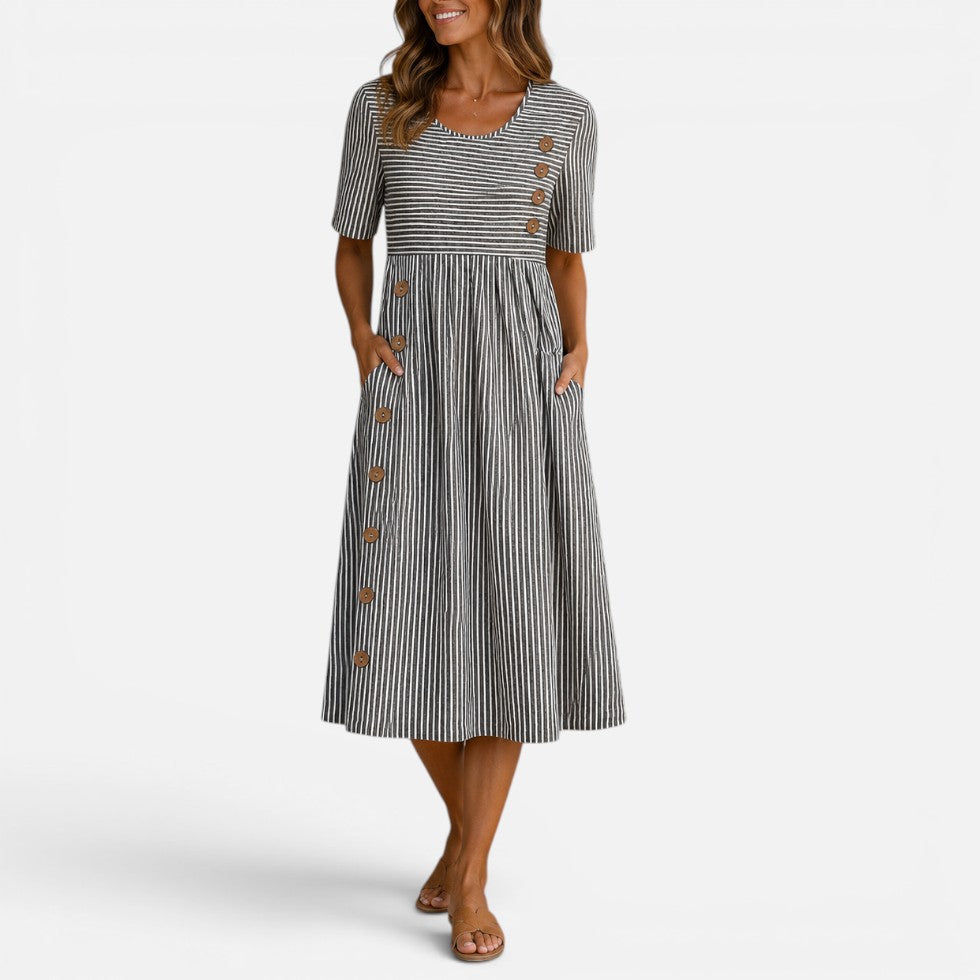 Midi Dress Womens Striped Button Front Relaxed Fit Lightweight - image 2