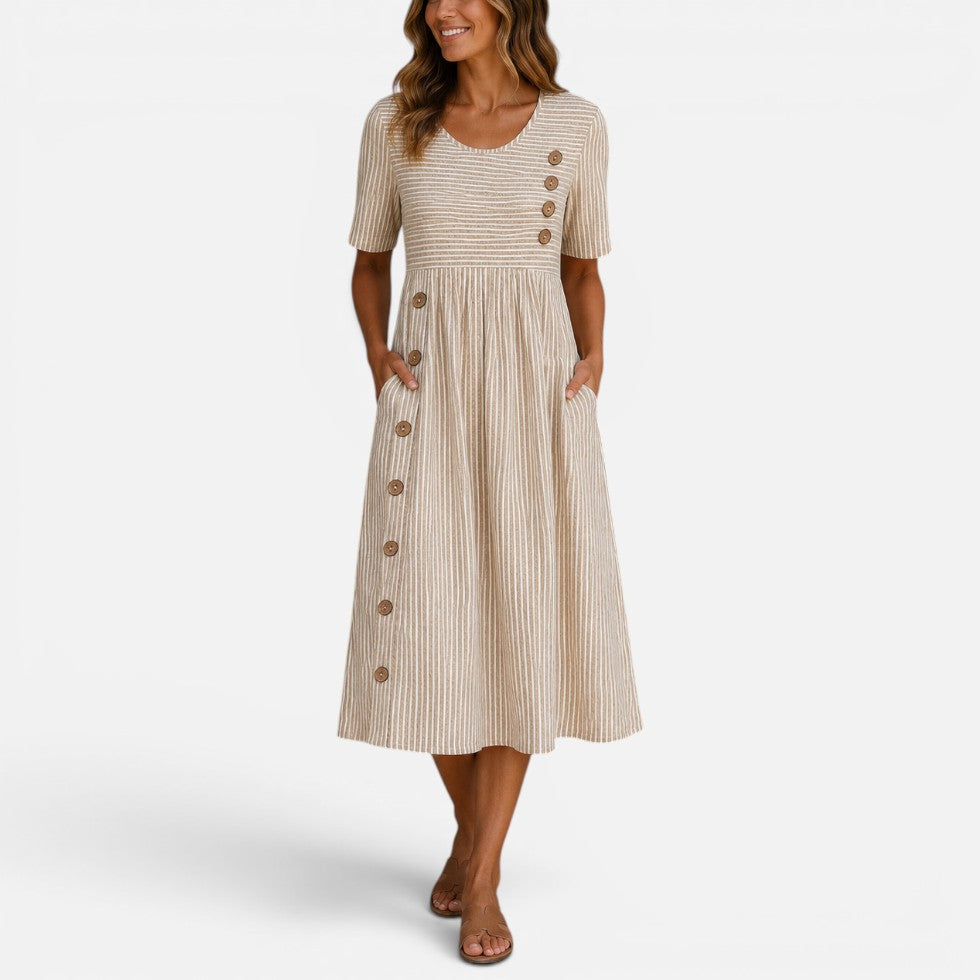 Midi Dress Womens Striped Button Front Relaxed Fit Lightweight - image 1