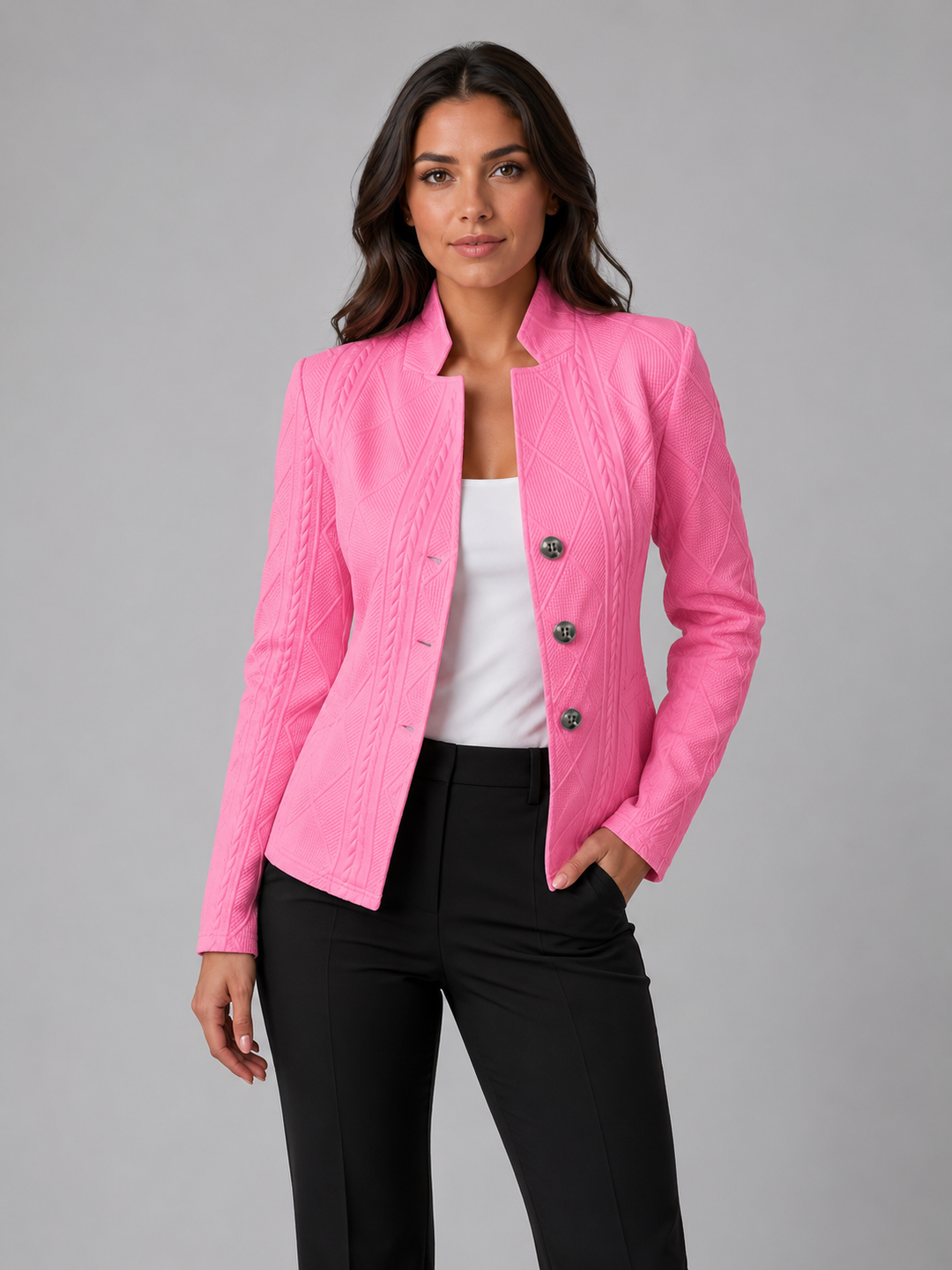 Blazer Womens Textured Weave Structured Fit Tailored