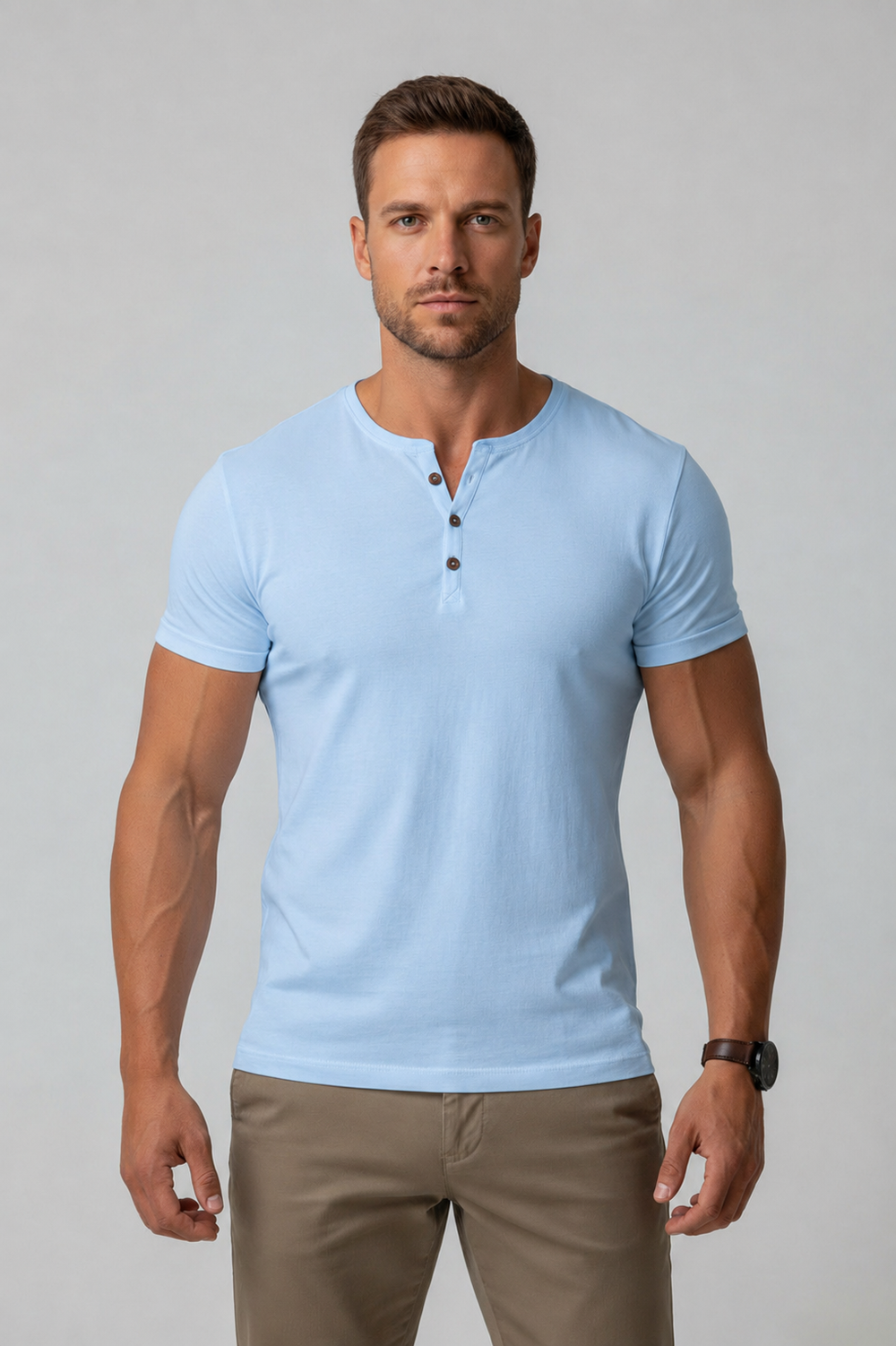 Henley T Shirt Mens Short Sleeve Three Button Placket Plain Casual Everyday Layering - image 2