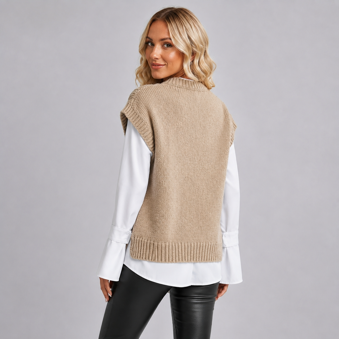 Knit Vest Womens Cable Stitch Sleeveless Side Split Round Neck Longline - image 4