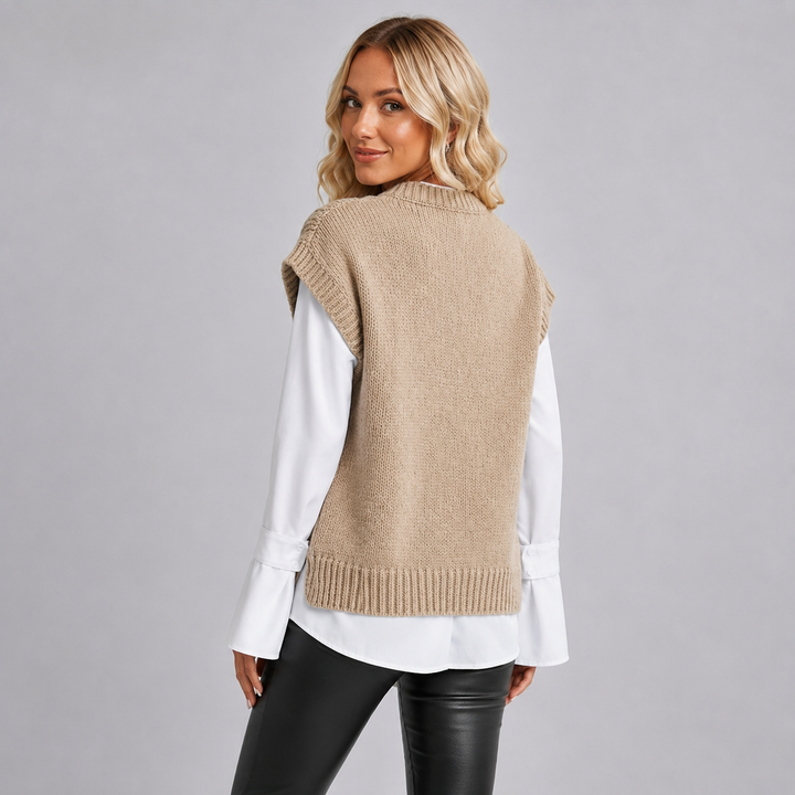Knit Vest Womens Cable Stitch Sleeveless Side Split Round Neck Longline - image 4