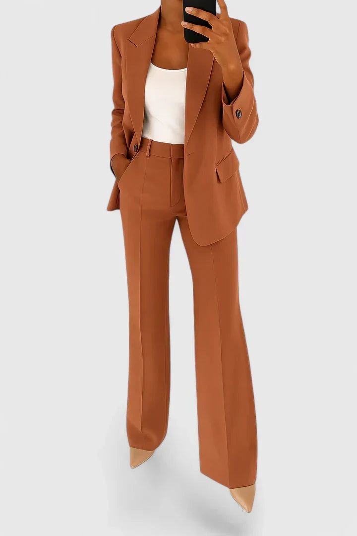 Two Piece Suit Set Womens Tailored Top Trousers Structured Fit