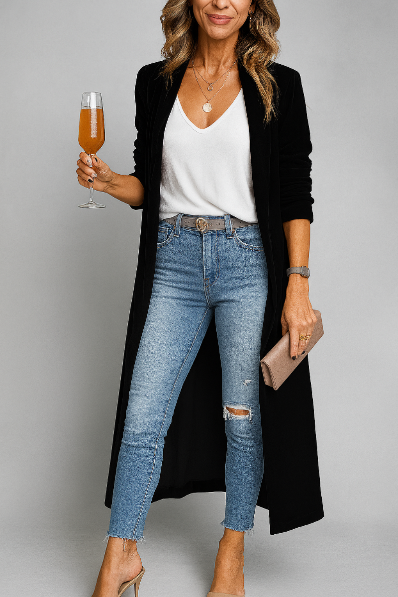 Longline Cardigan Womens Duster Open Front Fine Knit Dropped Shoulder - image 2