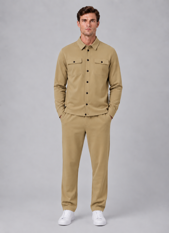 Co-ord Set Mens Overshirt and Drawstring Trousers Two Piece Press Stud Relaxed Fit - image 5