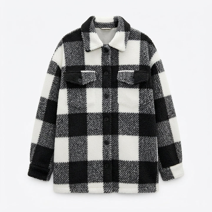 Check Shacket Womens Fleece Jacket Button Front Chest Pockets - image 2