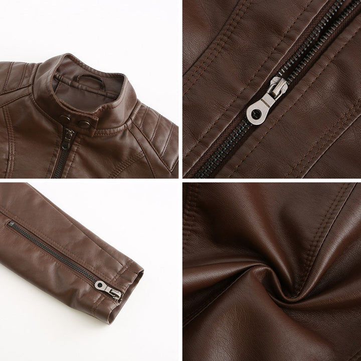 Faux Leather Jacket Womens Biker Stand Collar Zip Up Quilted Slim Fit - image 10