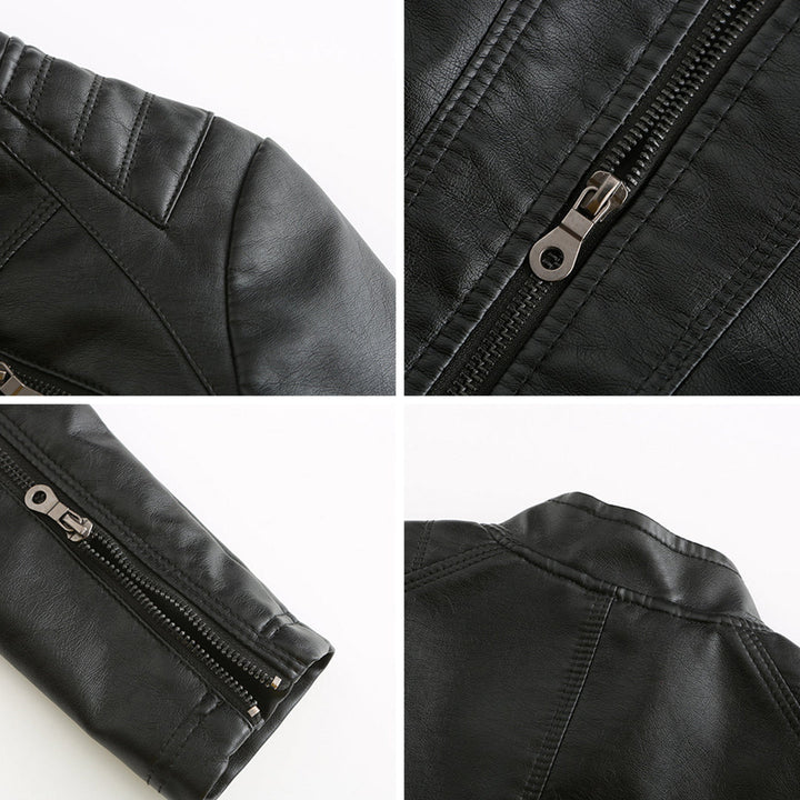 Faux Leather Jacket Womens Biker Stand Collar Zip Up Quilted Slim Fit - image 7
