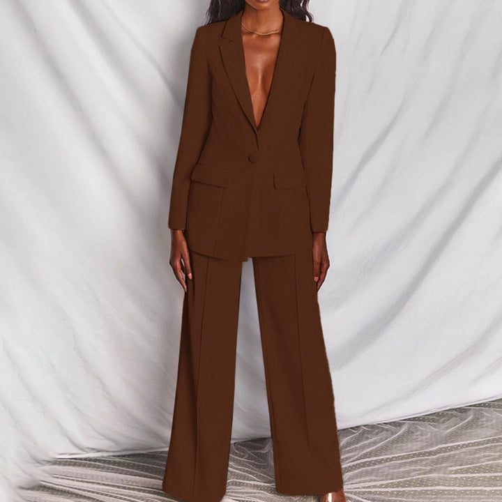 Trouser Suit Womens Two Piece Single Button Blazer Wide Leg Trousers Set - image 8