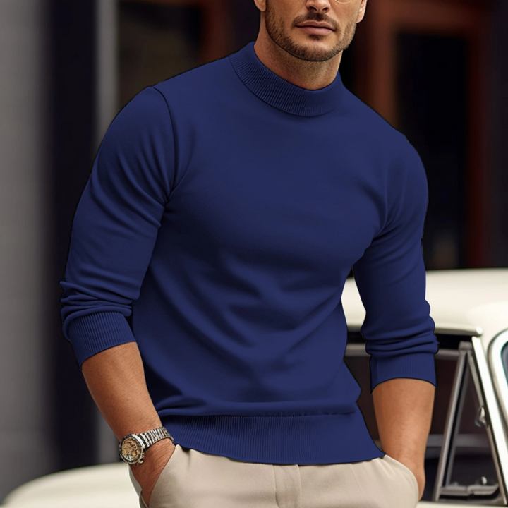 Mock Neck Jumper Mens Fine Knit Long Sleeve Ribbed Cuffs Smart Casual - image 1