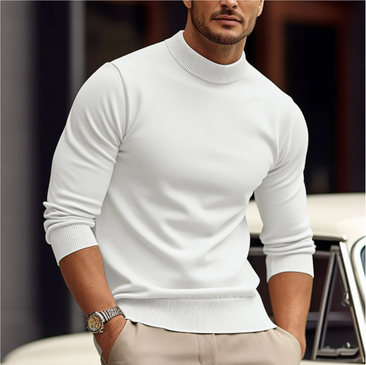 Mock Neck Jumper Mens Fine Knit Long Sleeve Ribbed Cuffs Smart Casual - image 2