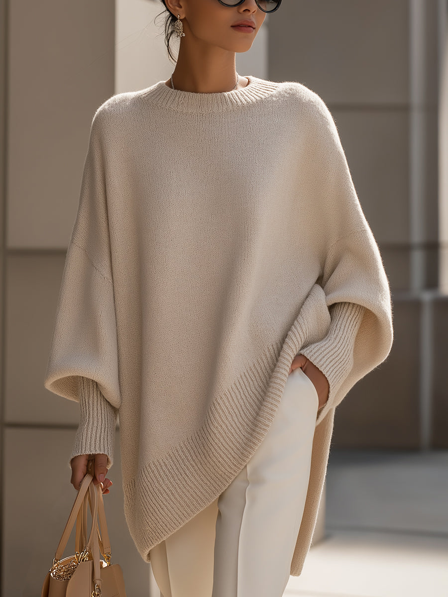 Oversized Jumper Womens Batwing Asymmetric Hem Side Split Knit - image 2