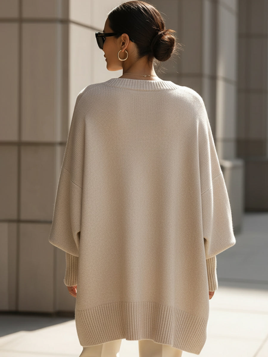Oversized Jumper Womens Batwing Asymmetric Hem Side Split Knit - image 5