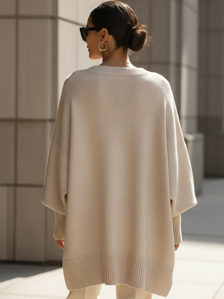 Oversized Jumper Womens Batwing Asymmetric Hem Side Split Knit - image 5