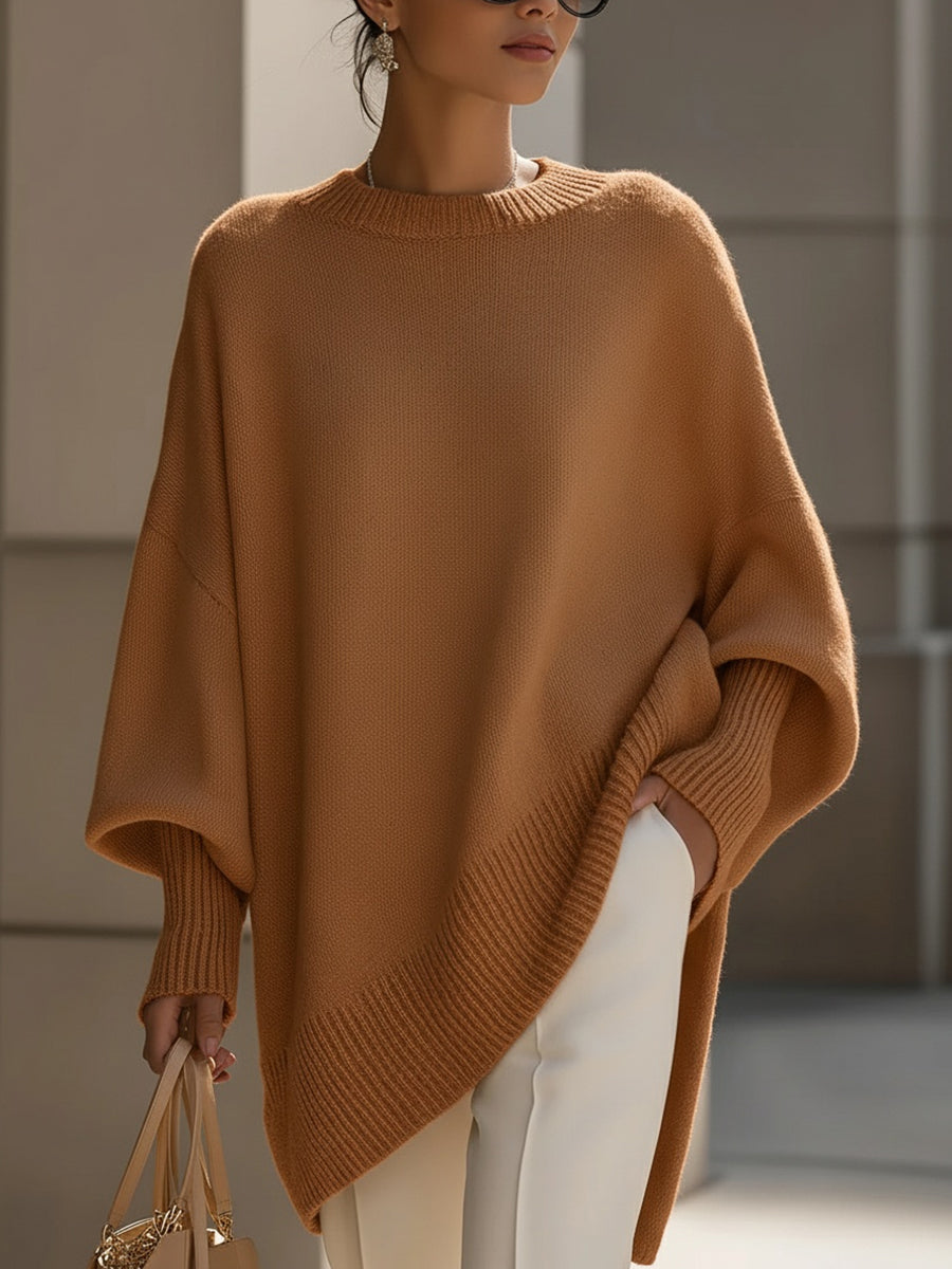 Oversized Jumper Womens Batwing Asymmetric Hem Side Split Knit - image 8