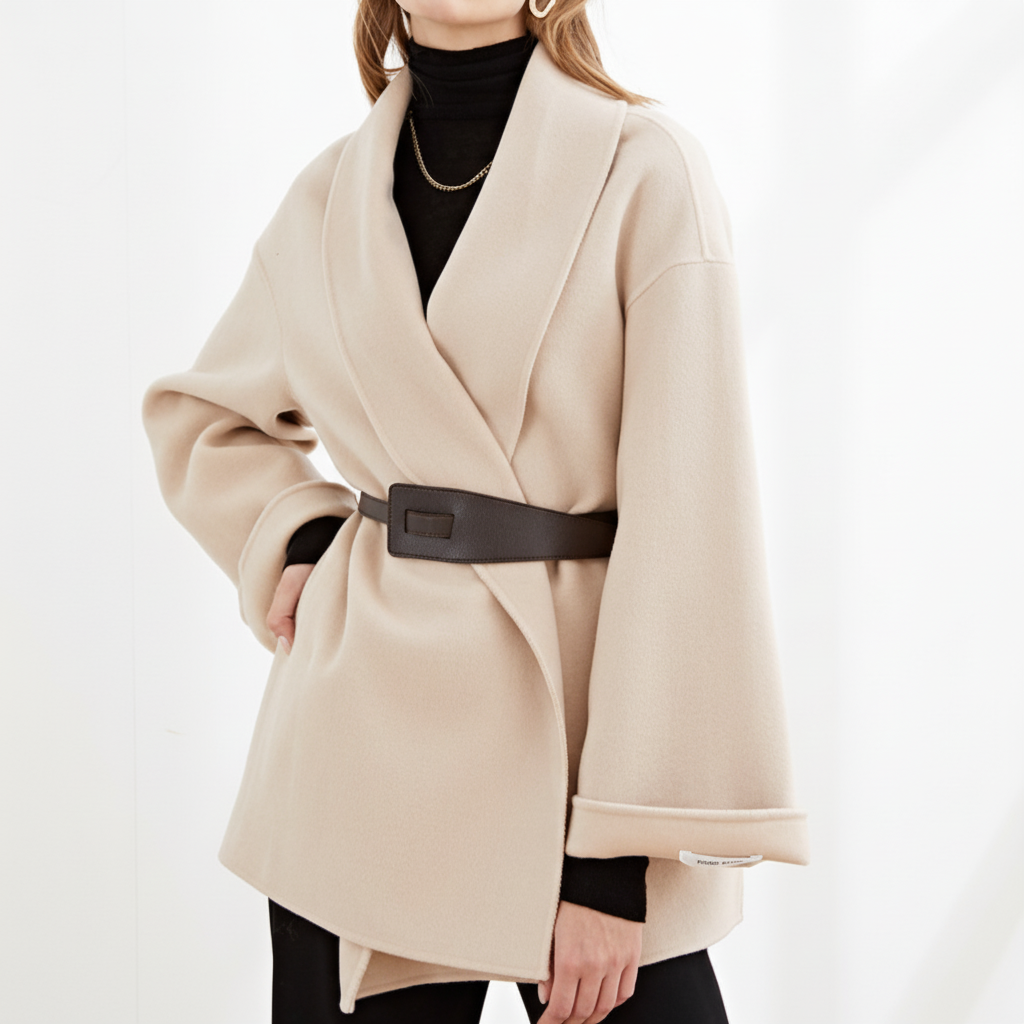 Belted Wrap Coat Womens Wide Lapel Collar Relaxed Fit Wide Sleeve - image 3