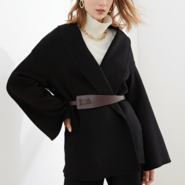 Belted Wrap Coat Womens Wide Lapel Collar Relaxed Fit Wide Sleeve - image 5