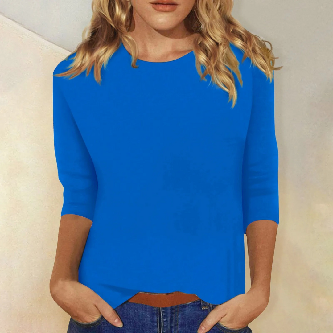 Top Womens Round Neck Three Quarter Sleeve Relaxed Fit