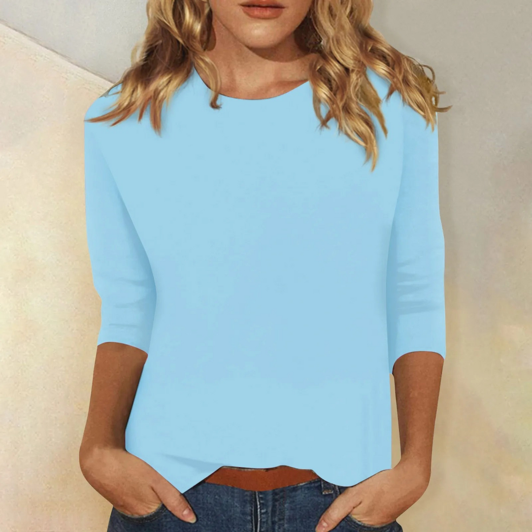 Top Womens Round Neck Three Quarter Sleeve Relaxed Fit