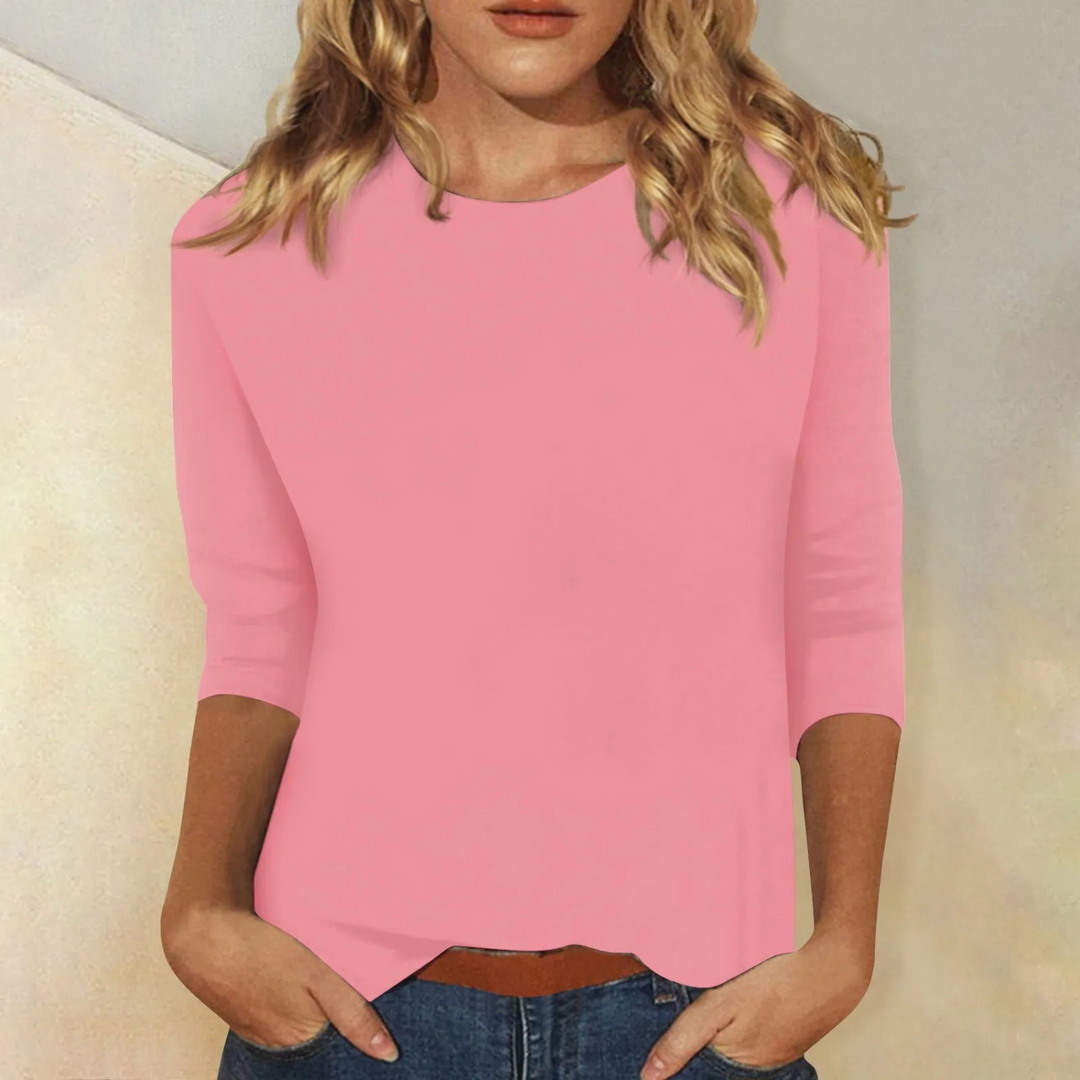 Top Womens Round Neck Three Quarter Sleeve Relaxed Fit