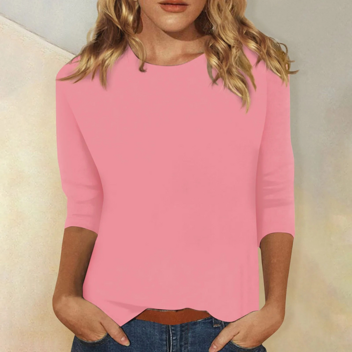 Top Womens Round Neck Three Quarter Sleeve Relaxed Fit