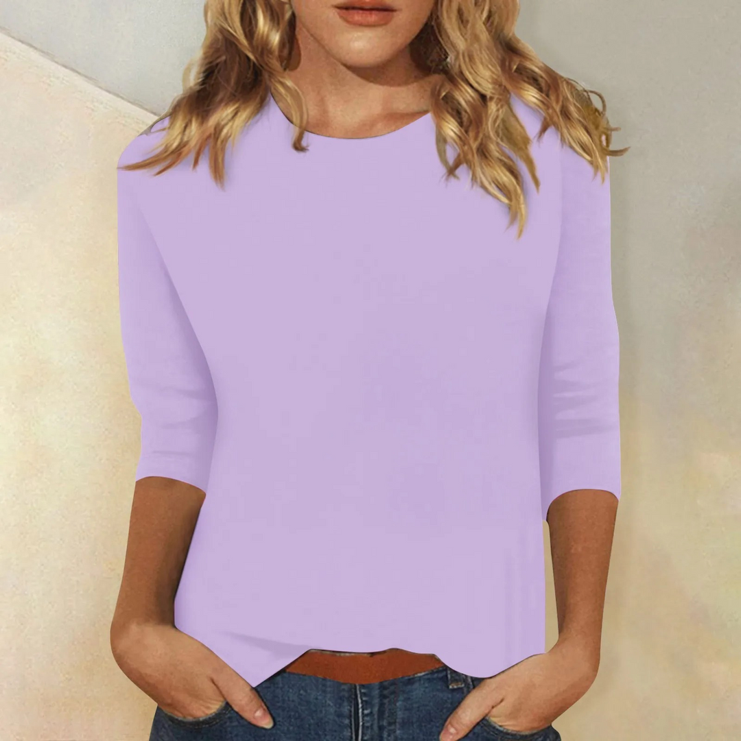 Top Womens Round Neck Three Quarter Sleeve Relaxed Fit