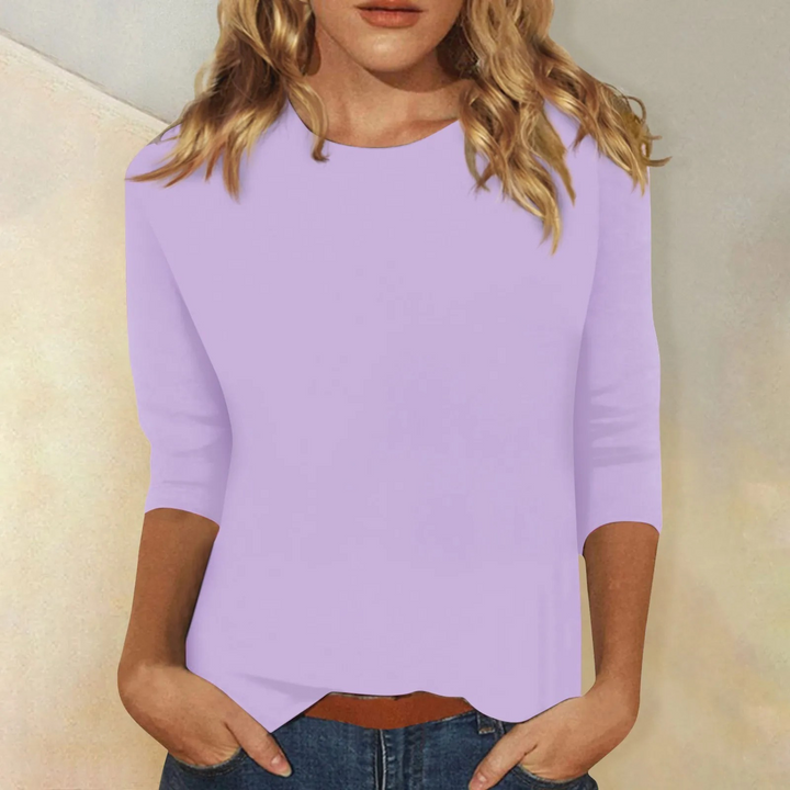 Top Womens Round Neck Three Quarter Sleeve Relaxed Fit