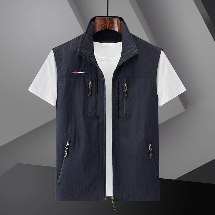 Utility Gilet Mens Multi Pocket Lightweight Travel Stand Collar Zip Front - image 1
