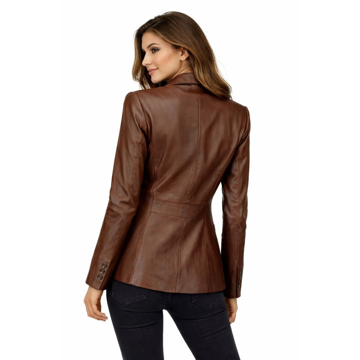 Leather Blazer Womens Lambskin Lapel Collar Button Front - image 2