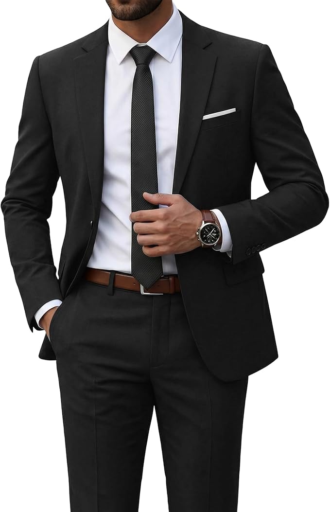 Slim Fit Suit Mens Two Piece One Button Notch Lapel Blazer Flat Front Trousers - image 1