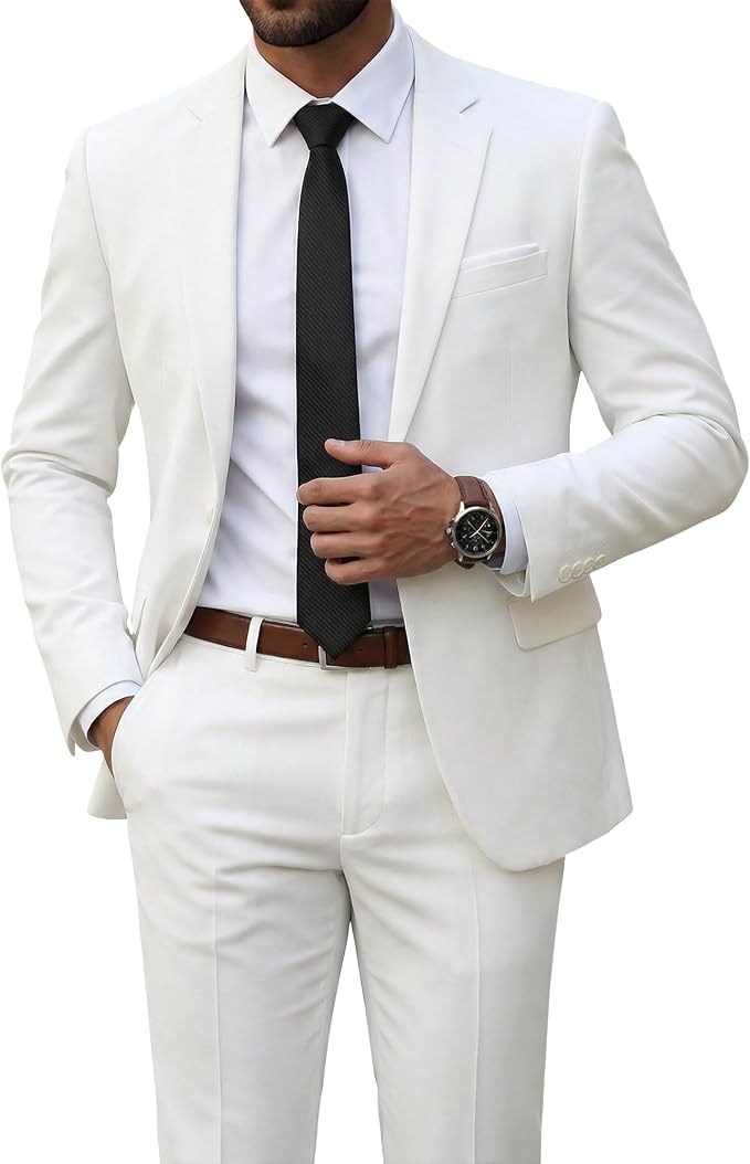 Slim Fit Suit Mens Two Piece One Button Notch Lapel Blazer Flat Front Trousers - image 3