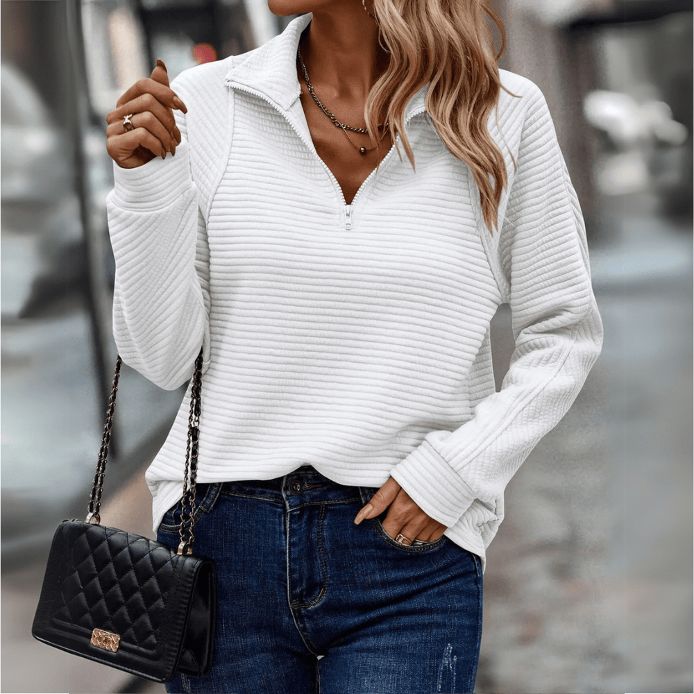 Half Zip Jumper Womens Ribbed Pointed Collar Horizontal Rib Hip Length - image 2
