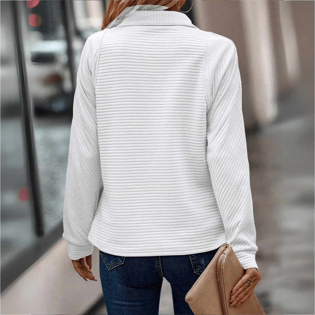 Half Zip Jumper Womens Ribbed Pointed Collar Horizontal Rib Hip Length - image 8