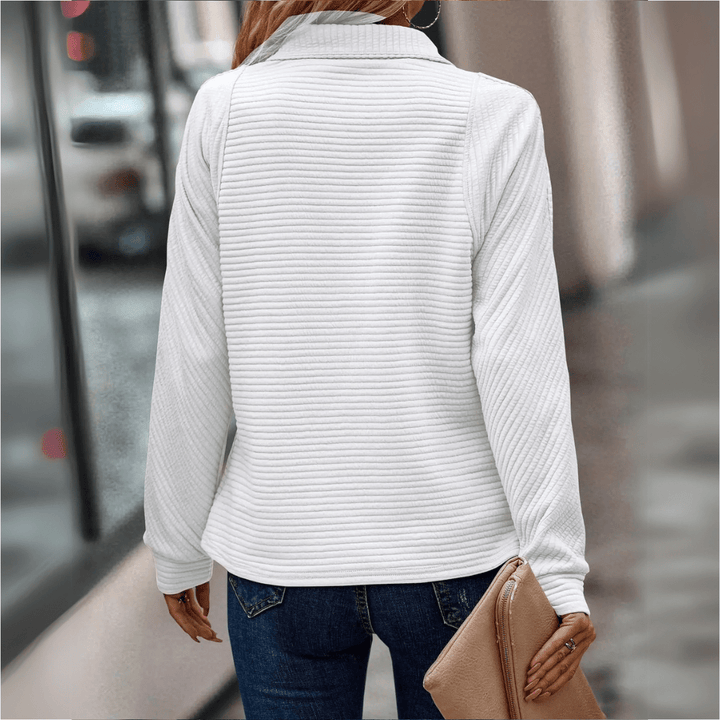 Half Zip Jumper Womens Ribbed Pointed Collar Horizontal Rib Hip Length - image 8