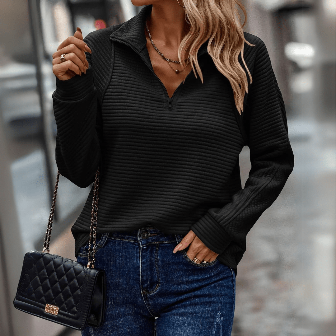 Half Zip Jumper Womens Ribbed Pointed Collar Horizontal Rib Hip Length - image 4