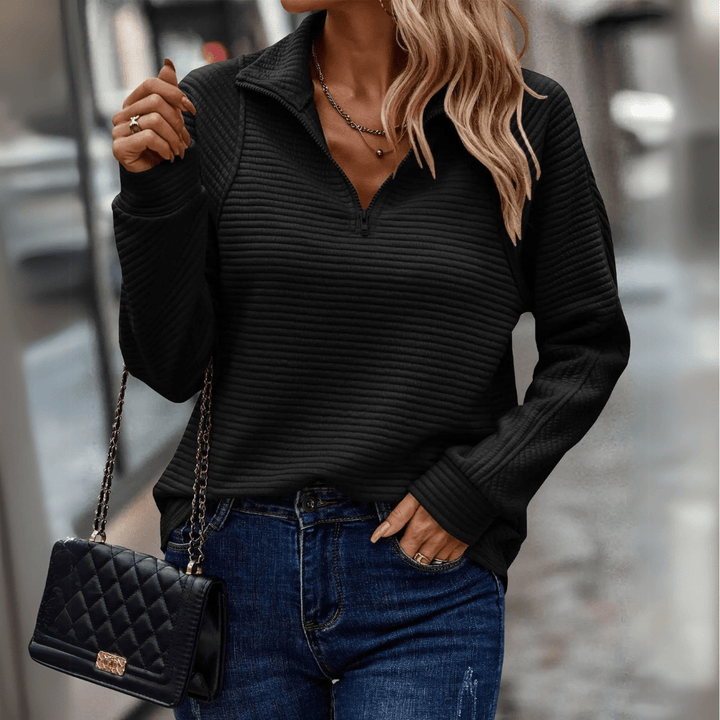 Half Zip Jumper Womens Ribbed Pointed Collar Horizontal Rib Hip Length - image 4