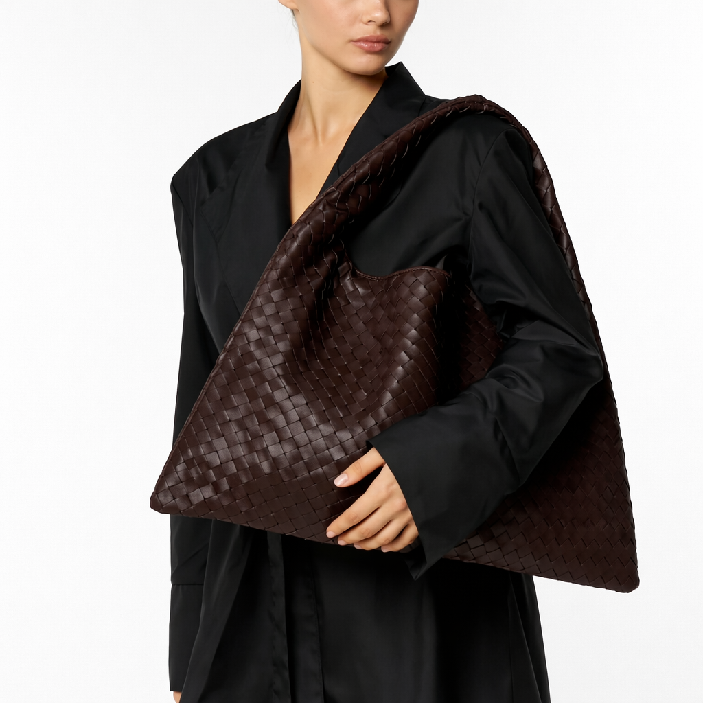 Women's Woven Vegan Leather Shoulder Tote — image 1