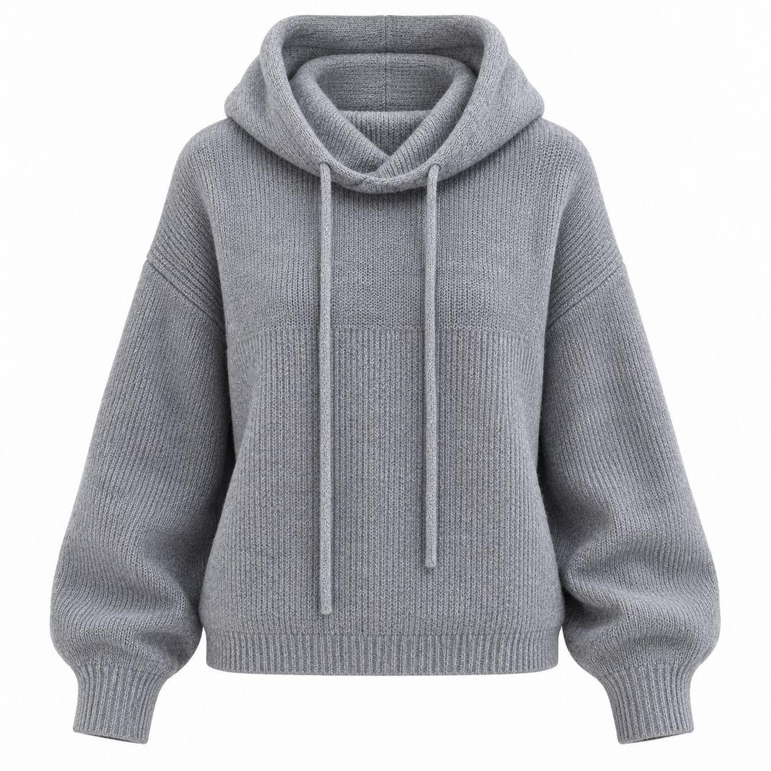 Roll Neck Jumper Womens Hooded Drawstring Collar Oversized Knit - image 2