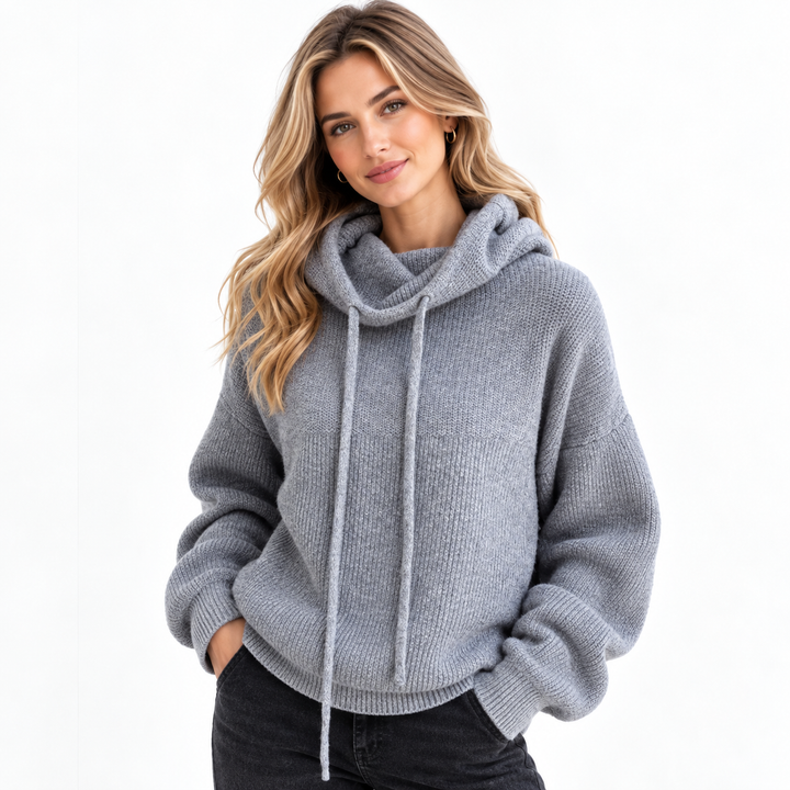 Roll Neck Jumper Womens Hooded Drawstring Collar Oversized Knit - image 1