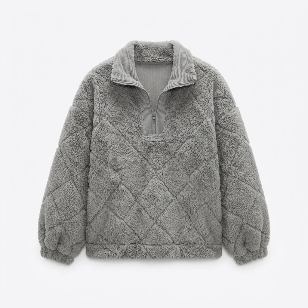 Half Zip Fleece Jumper Womens Textured Pullover Collar Relaxed - image 2