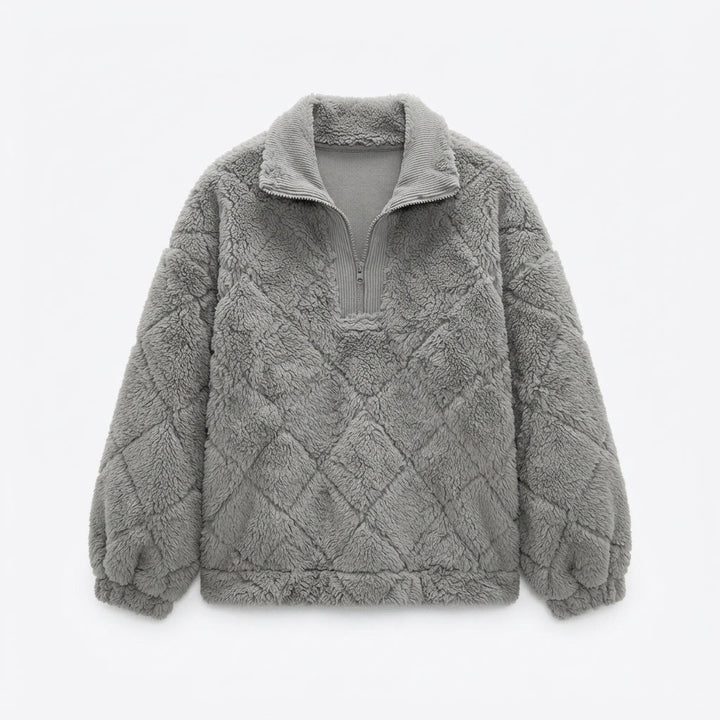 Half Zip Fleece Jumper Womens Textured Pullover Collar Relaxed - image 2