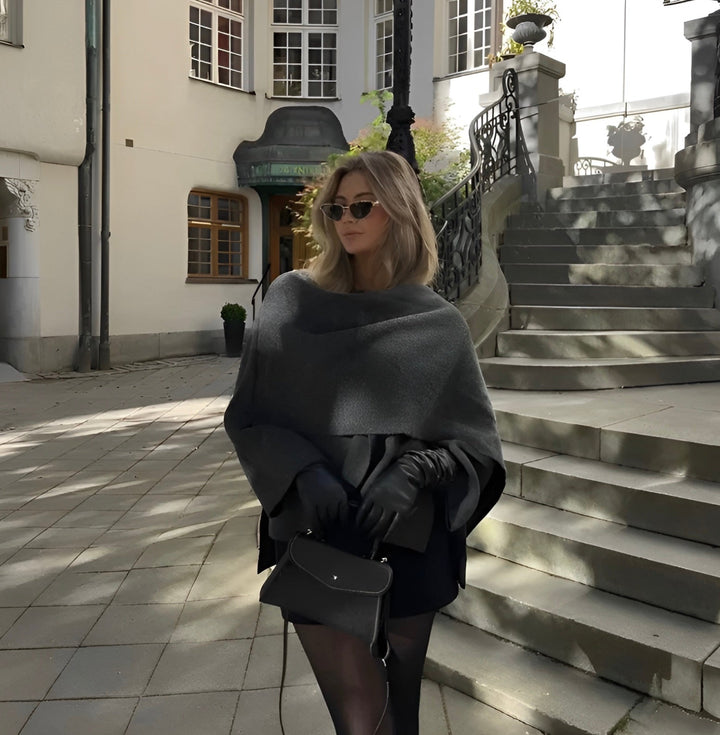 Cape Coat Womens Oversized Textured Asymmetric Wrap Collar - image 5