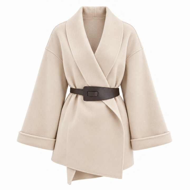 Belted Wrap Coat Womens Wide Lapel Collar Relaxed Fit Wide Sleeve - image 2
