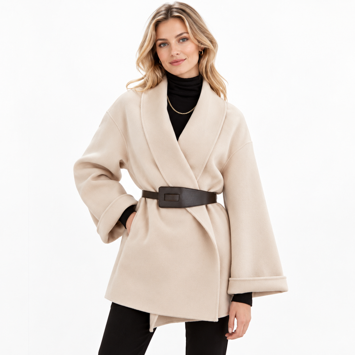 Belted Wrap Coat Womens Wide Lapel Collar Relaxed Fit Wide Sleeve - image 1
