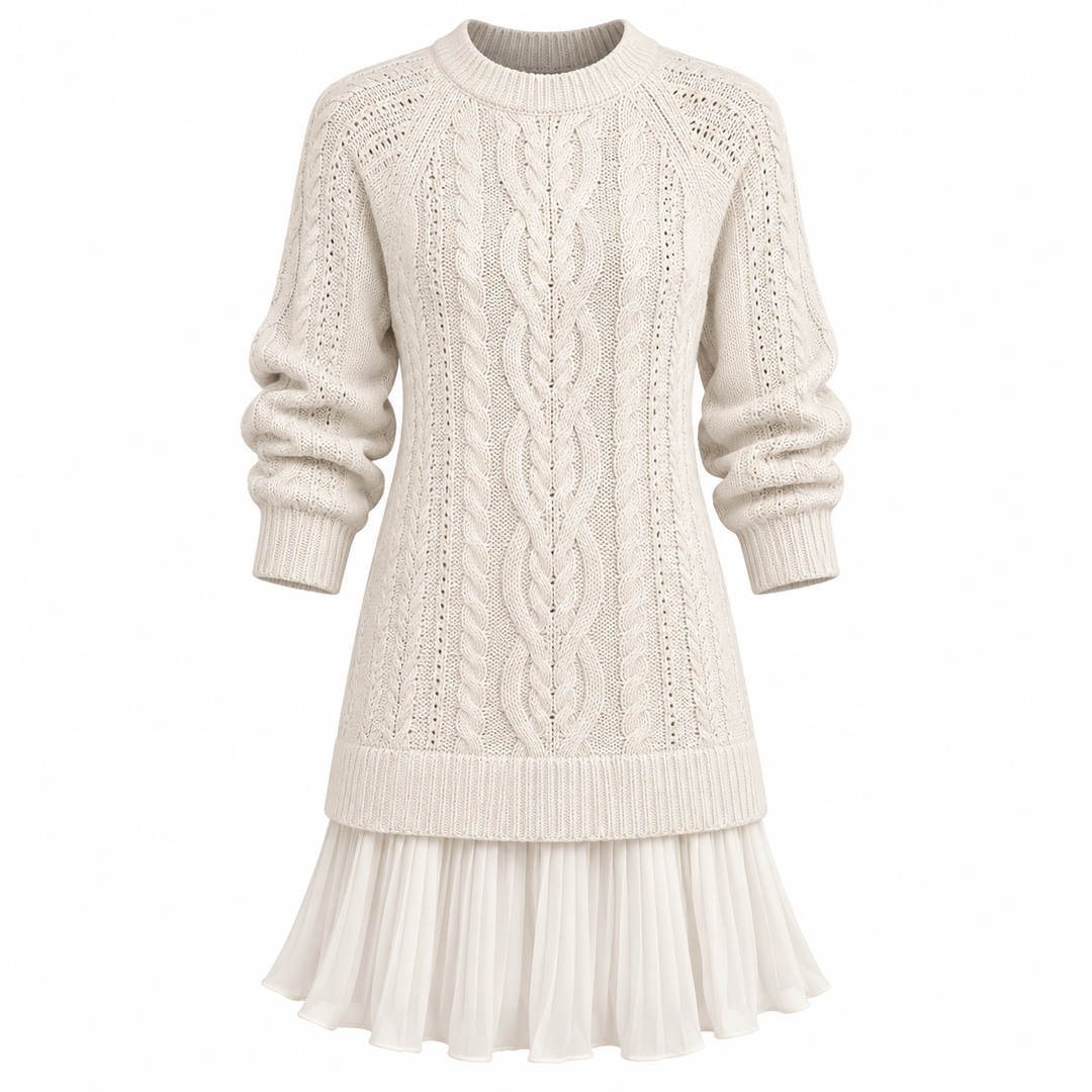 Jumper Dress Womens Cable Knit Pleated Hem Long Sleeve Mini - image 2