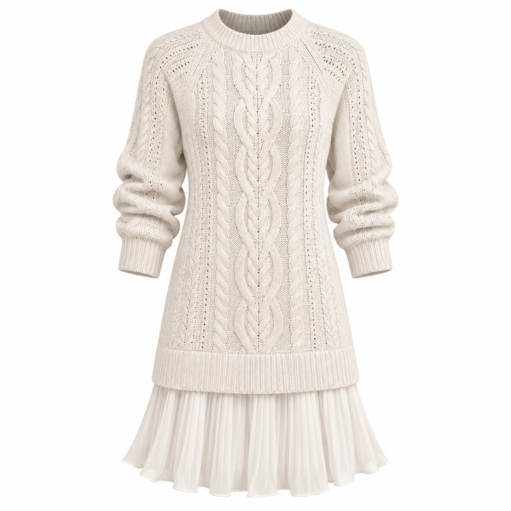 Jumper Dress Womens Cable Knit Pleated Hem Long Sleeve Mini - image 2