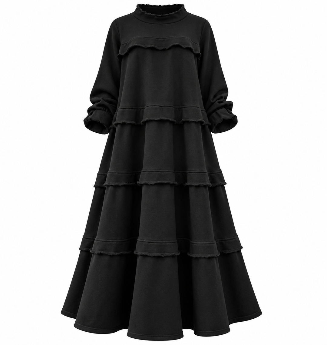 Tiered Midi Dress Womens Smock Ruffle Long Sleeve Relaxed Fit - image 2