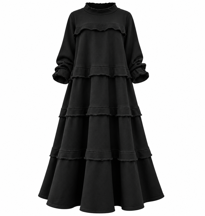 Tiered Midi Dress Womens Smock Ruffle Long Sleeve Relaxed Fit - image 2