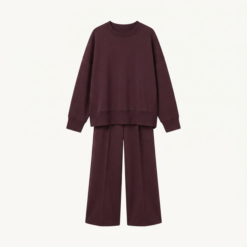 Knitted Co Ord Womens High Neck Jumper Wide Leg Trousers Ribbed - image 2